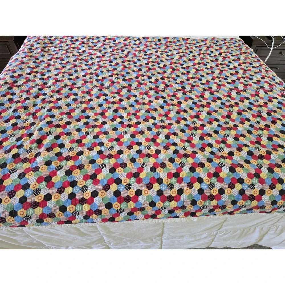 Vintage Quilt Hexagon Printed Pattern Multicolor 83x65